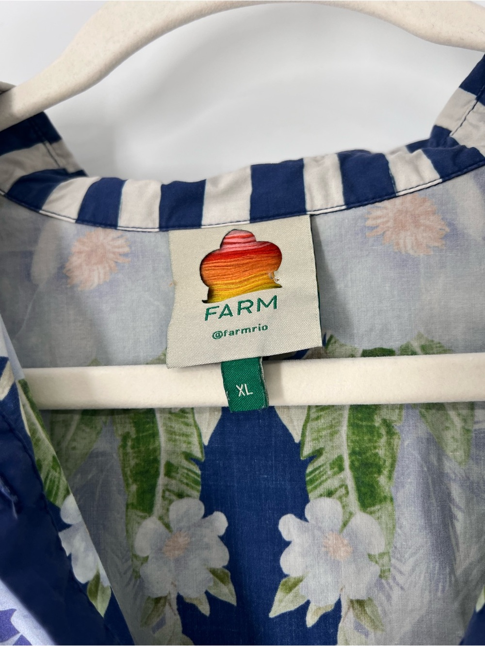 Farm Rio Blue Striped Tropical Button Front Floral Boho Resortwear Midi Dress XL - Picture 6 of 12